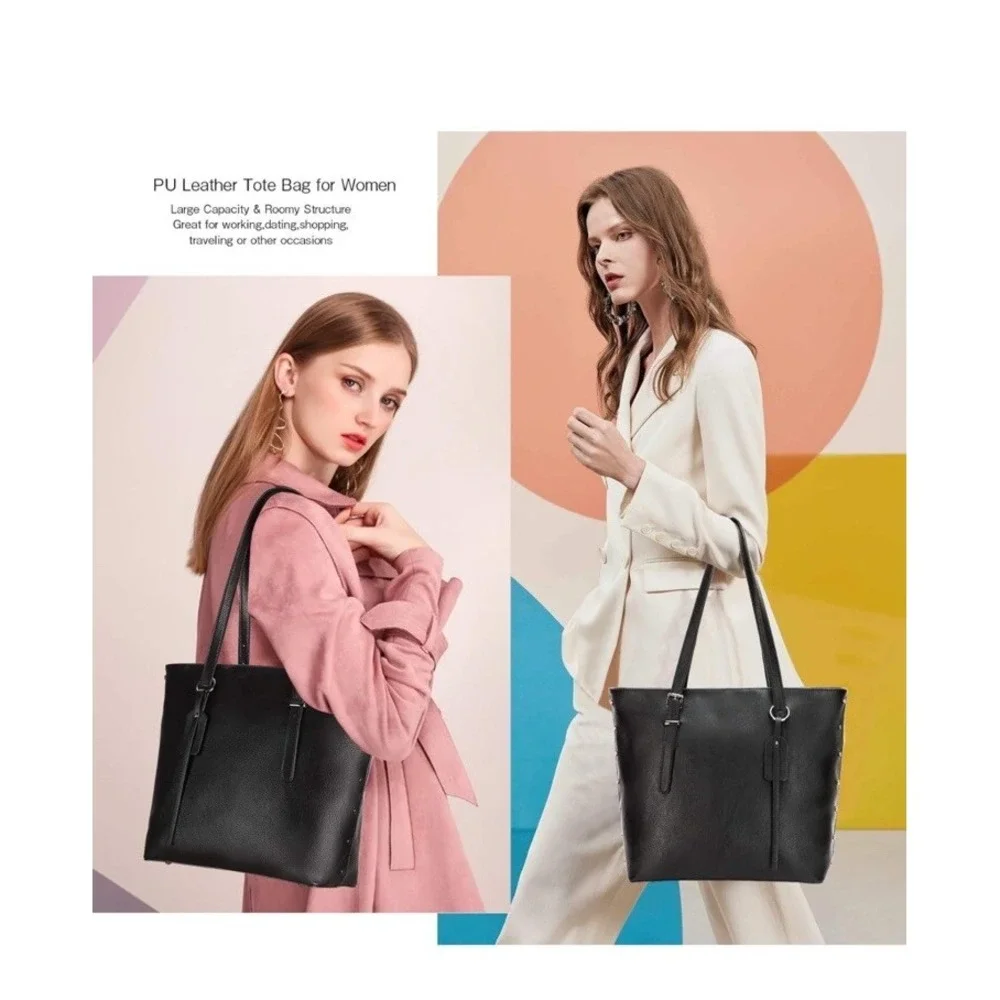 2PCS/Set Women Handbag Elegant PU Leather Satchel Purse Tote Single Shoulder Bag